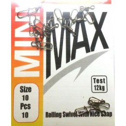 Вертлюг с караб.Max Rolling Swivel №10 12кг 10шт(9991292)