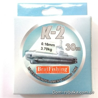 Леска Brat fishing  K-2. 0.16 мм 3.7 kг 30 м (9997236)
