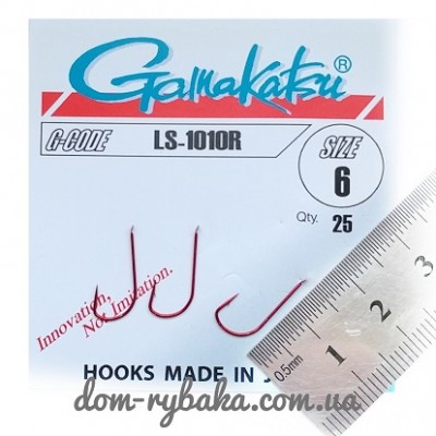 Крючок  Gamakatsu LS-1010R №6 25шт красный лопатка (14668300600)
