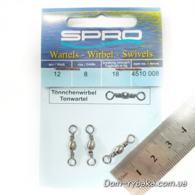 Spro вертлюг Barrel Swivel 18кг 12шт 008s(4510008) 