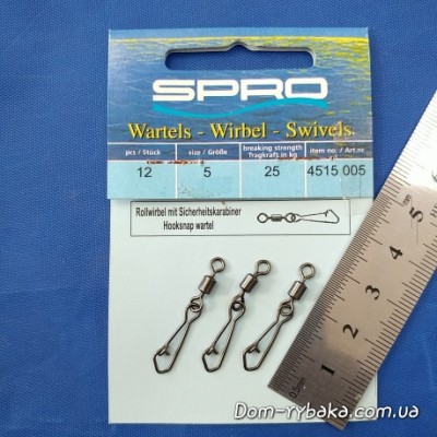 Вертлюг із застібкою Spro Rolling Swivel with Hook snap №5 25кг 12шт (4515005) Вертлюг із застібкою Spro Rolling Swivel with Hook snap №5 25кг 12шт (4515005)