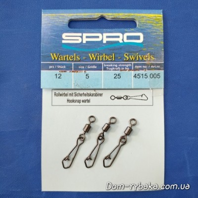 Вертлюг із застібкою Spro Rolling Sw with Hook snap №6 20кг 12шт (4515006) Вертлюг із застібкою Spro Rolling Sw with Hook snap №6 20кг 12шт (4515006)