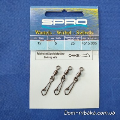Вертлюг із застібкою Spro Rolling Swivel Hook snap 007s 14кг 12шт (4515007) Вертлюг із застібкою Spro Rolling Swivel Hook snap 007s 14кг 12шт (4515007)