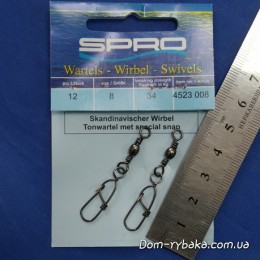 Вертлюг із застібкою Spro Scandinavian №8 34 кг 12шт (4523008)